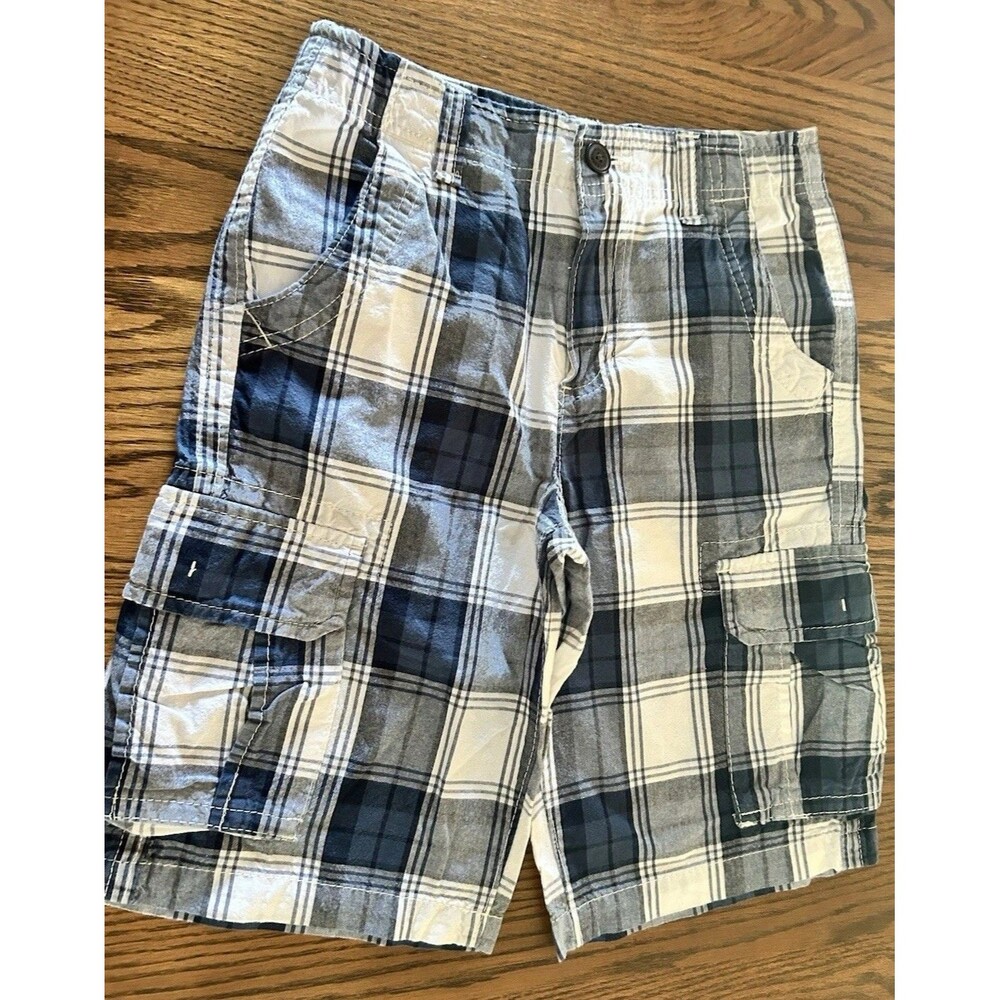 Boys Urban Pipeline Shorts Size 12 Cargo Adjustable Waist Plaid Blue Gray White